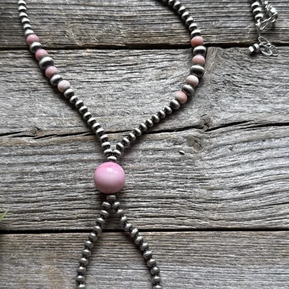Jacla Sterling Silver Multi Graduated Pink Conch Pearls Bead Necklace 24 inch